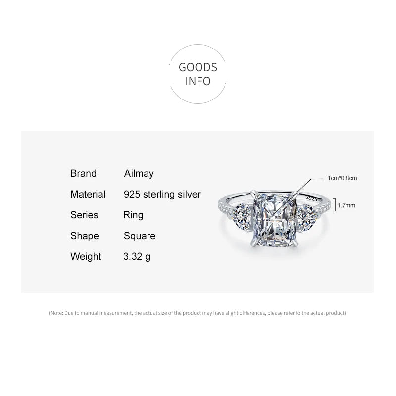 Ailmay Exquisite Luxury Rectangle 3ct  AAAAA CZ Ring 925 Sterling Silver Rings For Women Wedding Engagement Fine Female Jewelry