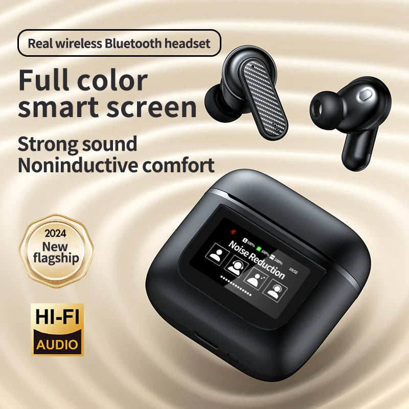 New Design ANC+ENC TWS YW05 Earphones Active Noise Cancelling Wireless Headphoness LED Screen Touch Gaming Headset