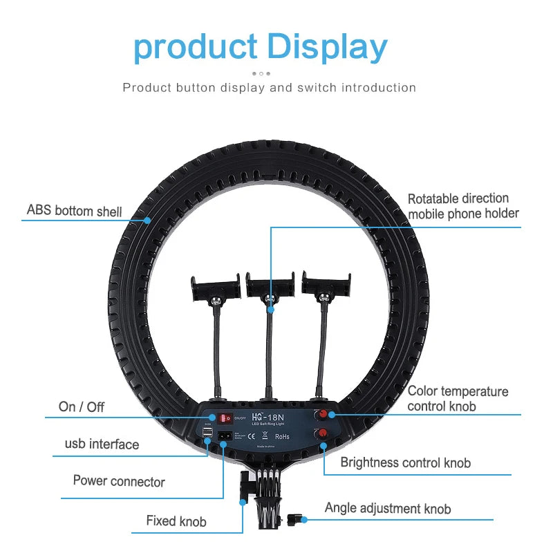 18inch Led Ring Light 60w 3000-6000k 45cm 336pcs Leds Tiktok Selfie Ring Light With Tripod Stand Light 18 Inch
