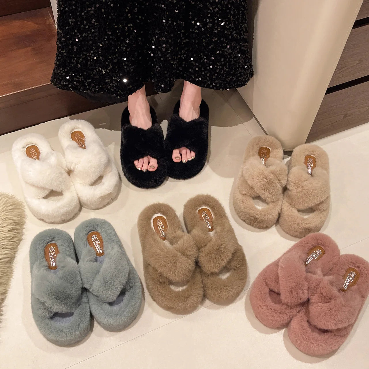Greatslides Black Sandals for Women and Ladies,Plush House Slipper Designer Sandals Women,Custom Luxury Slippers