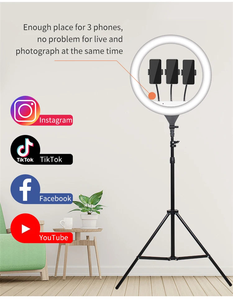 18inch Led Ring Light 60w 3000-6000k 45cm 336pcs Leds Tiktok Selfie Ring Light With Tripod Stand Light 18 Inch