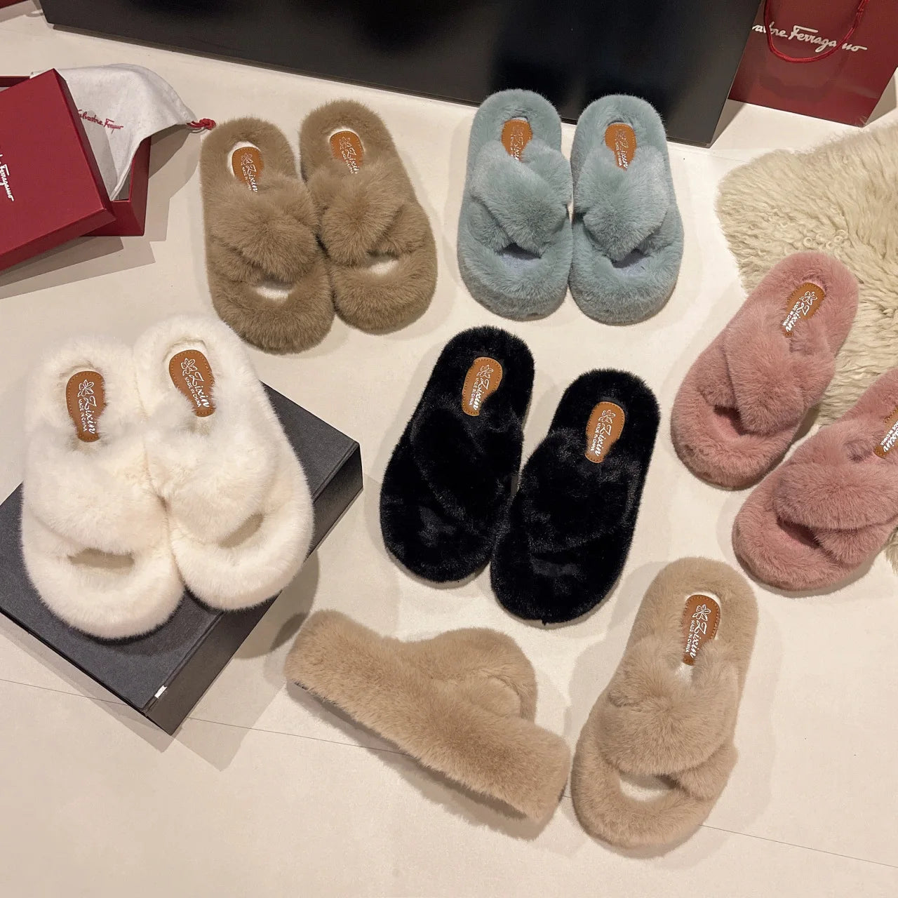 Greatslides Black Sandals for Women and Ladies,Plush House Slipper Designer Sandals Women,Custom Luxury Slippers
