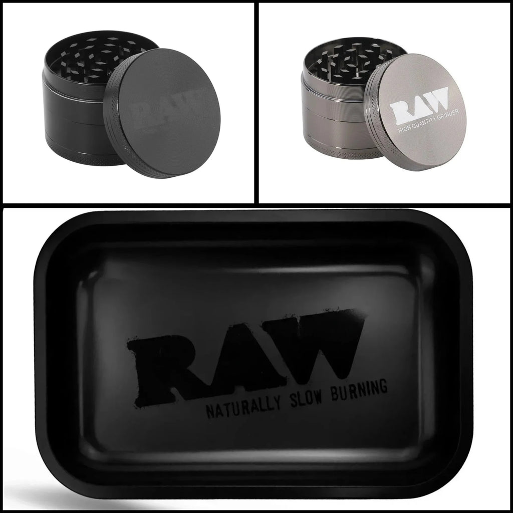 Matte Black Murder'd Cigarette Rolling Tray and Grinders