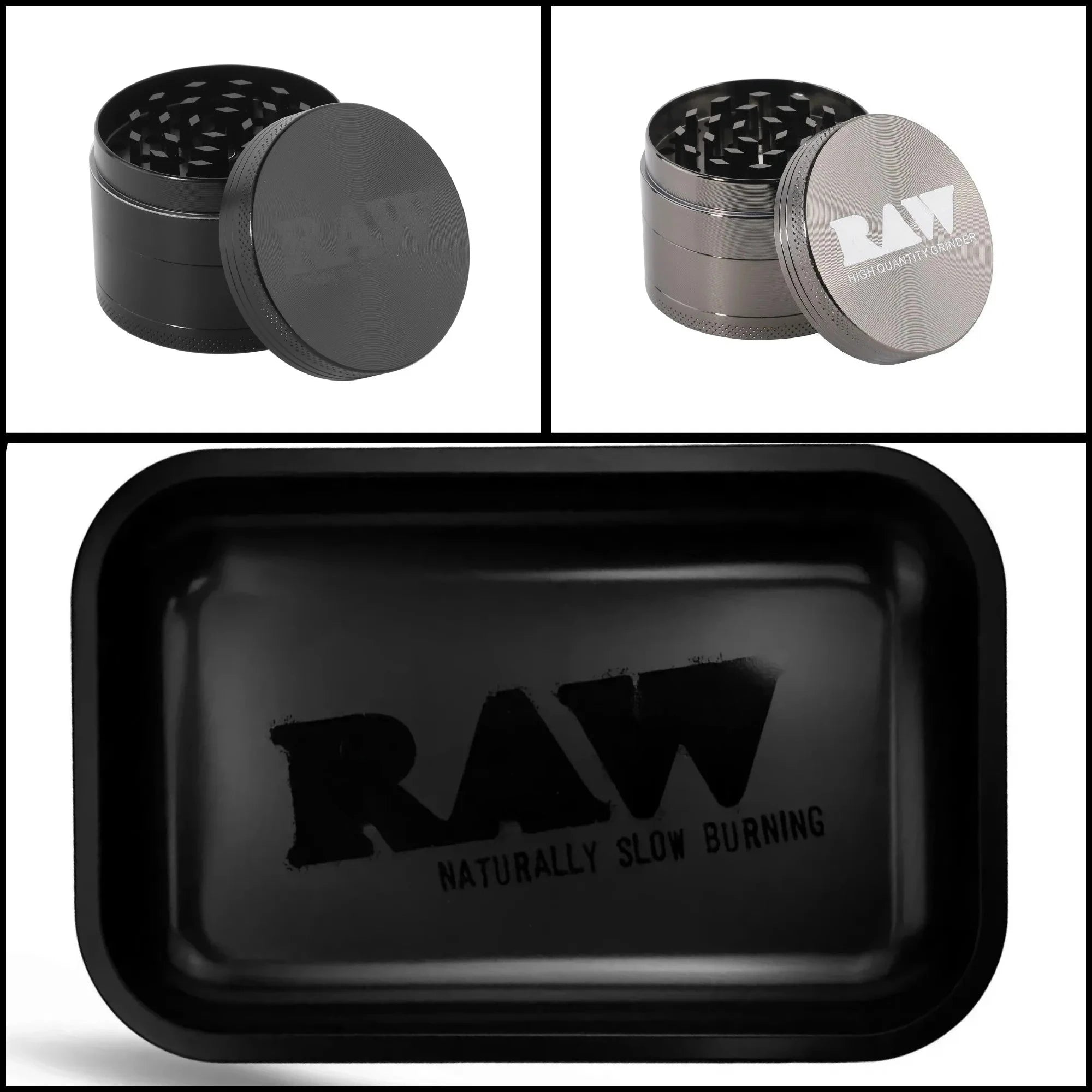 Matte Black Murder'd Cigarette Rolling Tray and Grinders