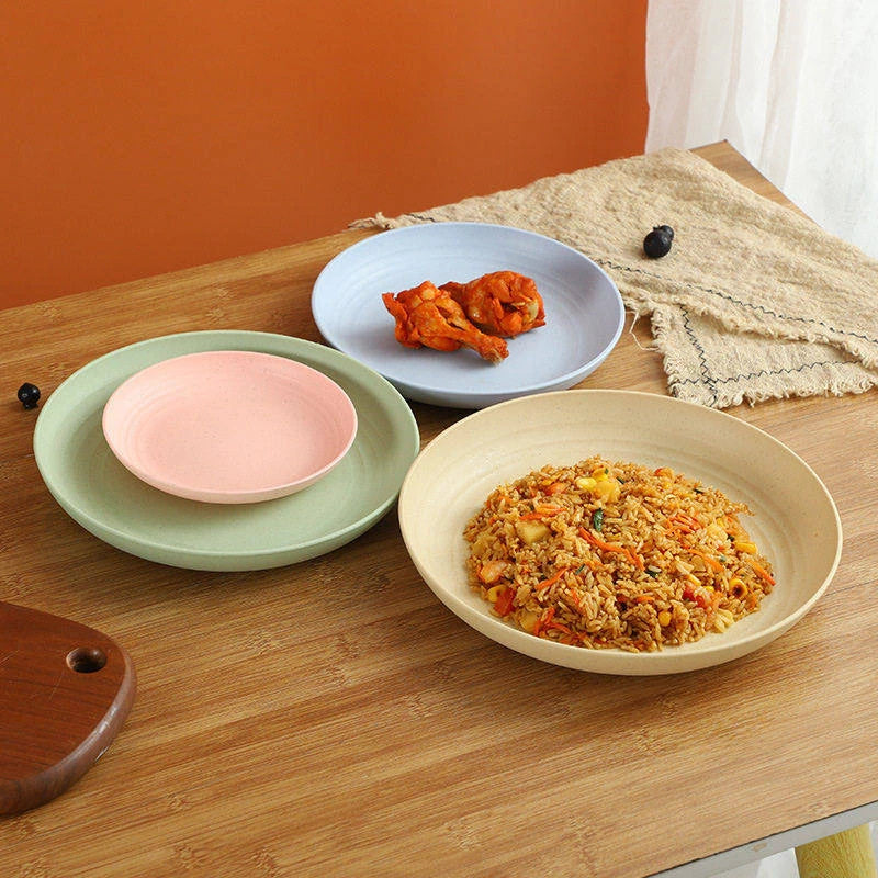 Lightweight Wheat Straw Unbreakable Reusable Dinner Plate Set Microwave Dishwasher Safe
