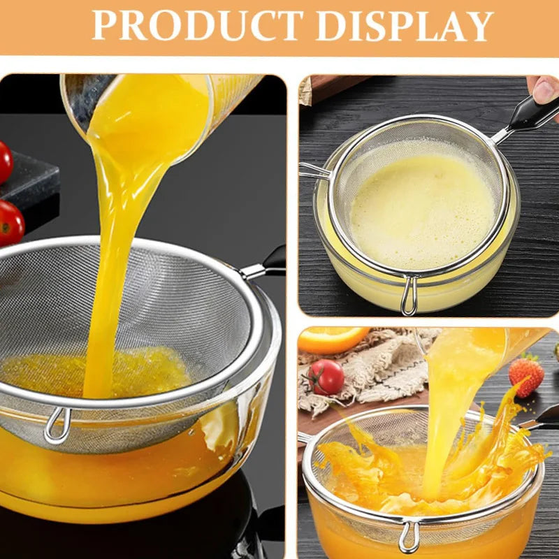 Ergonomic Kitchen Strainer for Christmas Recipes - 12 Inch with Non-Slip Handle & Hook,Sturdy Fine Mesh for Draining and Rinsing