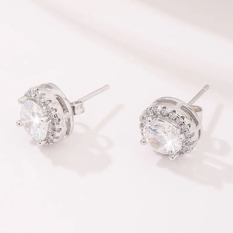 Delicate Small Round Stud Earrings Women with Shiny Cubic Zirconia Simple Versatile for Teens Fashion Jewelry