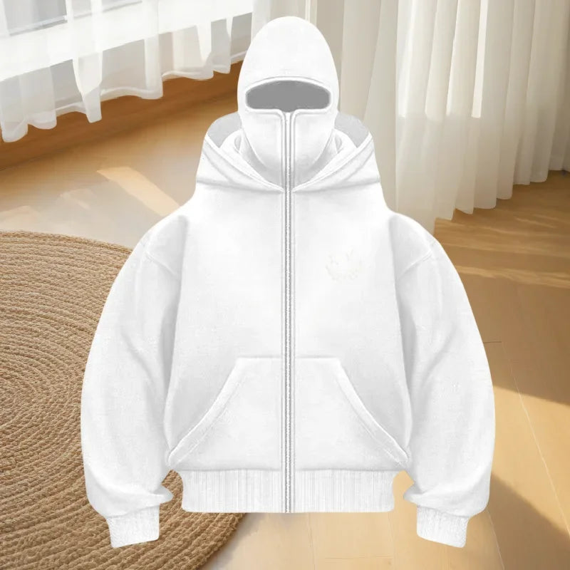 Men's Fashion Fitness Street Designer Hoodie, Autumn and Winter Fashion Casual Zipper Hoodie, Loose Masked Sweatshirt