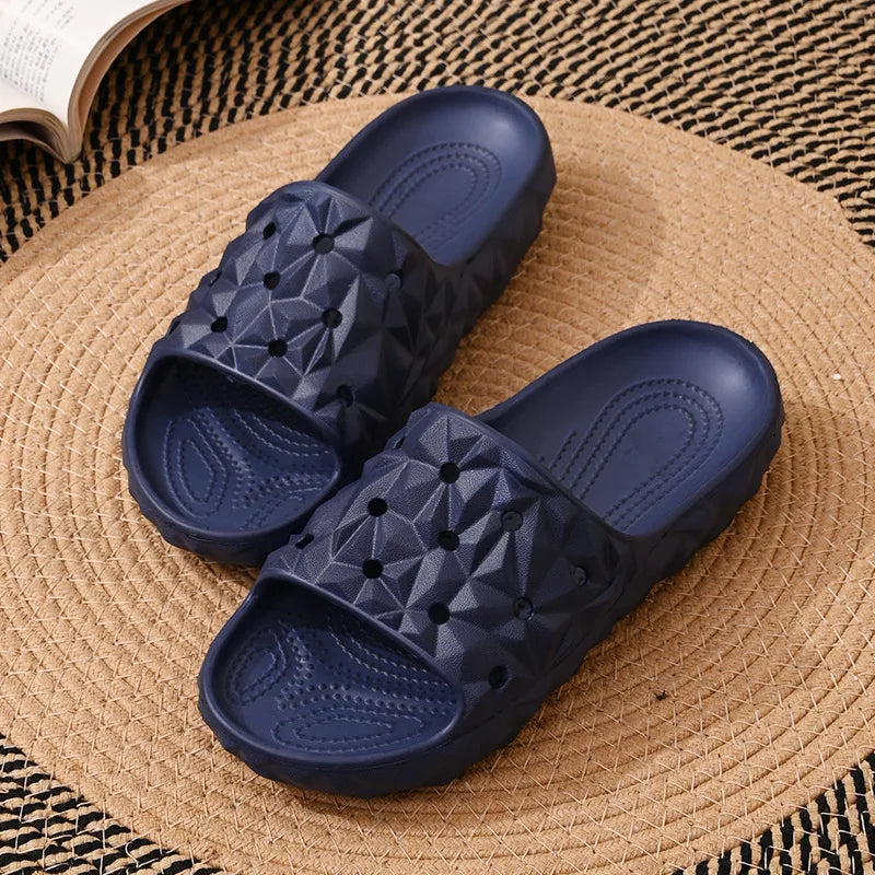 SmilePoP Men Sandals Summer New Waterproof Geometric Slide Outdoot Soft Beach Sandals Vacation Casual Couple Nonslip Home Slides