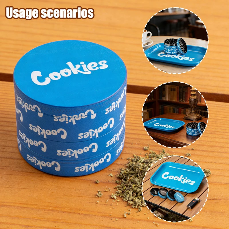 1/2 Pieces Blue Metal Rolling Tray and Herb Grinder Smoking Combo Metal Rolling Tray Tobacco Ashtray Cigarette Smoking Kit
