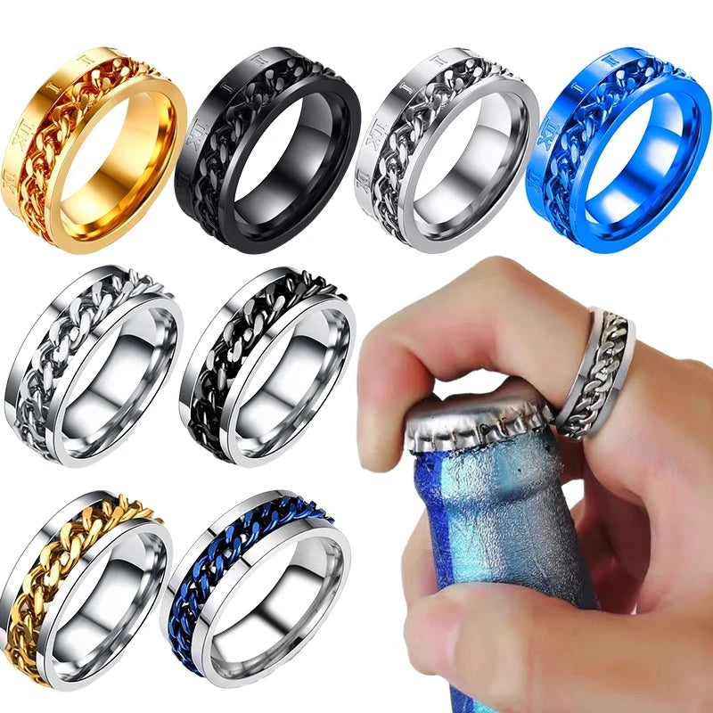 Spinning Anxiety Rings Free Shipping Items For Men Titanium Steel Rotatable Chain Fidget Joint Ring Jewelry Anillos De Hombres