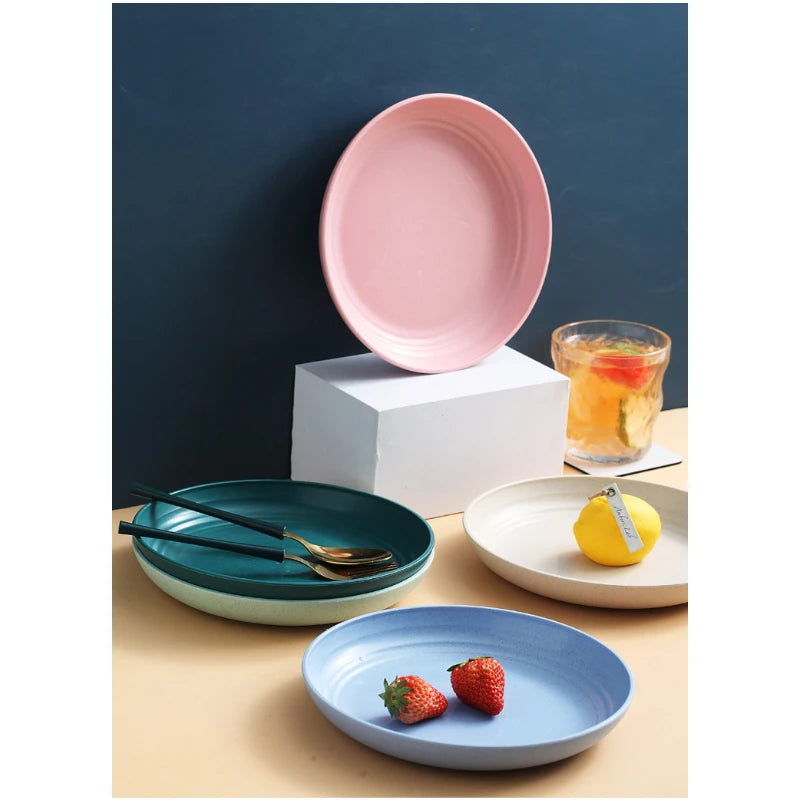 Lightweight Wheat Straw Unbreakable Reusable Dinner Plate Set Microwave Dishwasher Safe