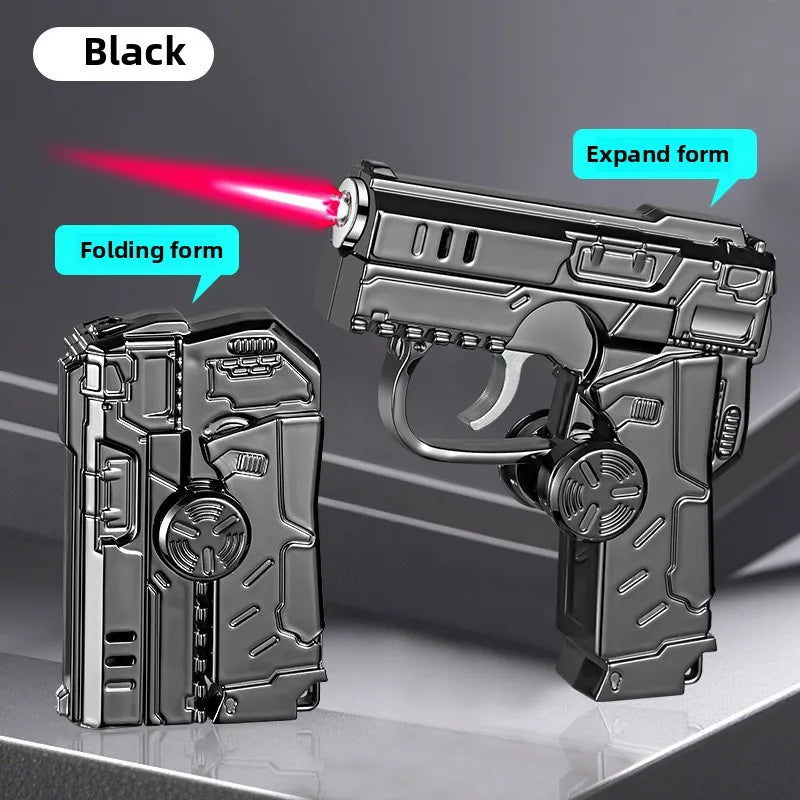 New Transformable Butane Lighter, Windproof Red Flame with RGB Lighting & Pistol/Gyro Design, Stress Relief Foldable Torch
