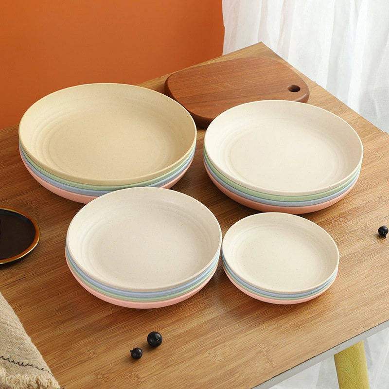 Lightweight Wheat Straw Unbreakable Reusable Dinner Plate Set Microwave Dishwasher Safe