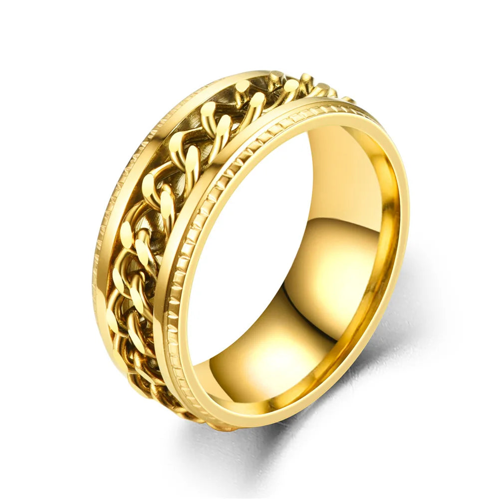 Spinning Anxiety Rings Free Shipping Items For Men Titanium Steel Rotatable Chain Fidget Joint Ring Jewelry Anillos De Hombres