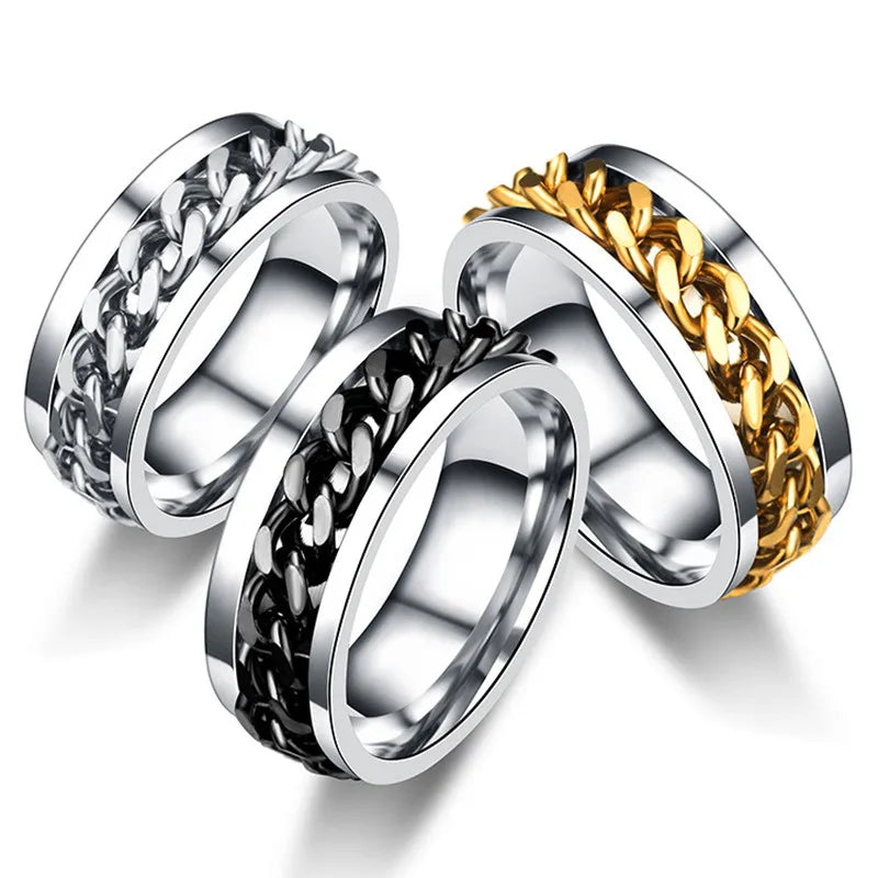 Spinning Anxiety Rings Free Shipping Items For Men Titanium Steel Rotatable Chain Fidget Joint Ring Jewelry Anillos De Hombres