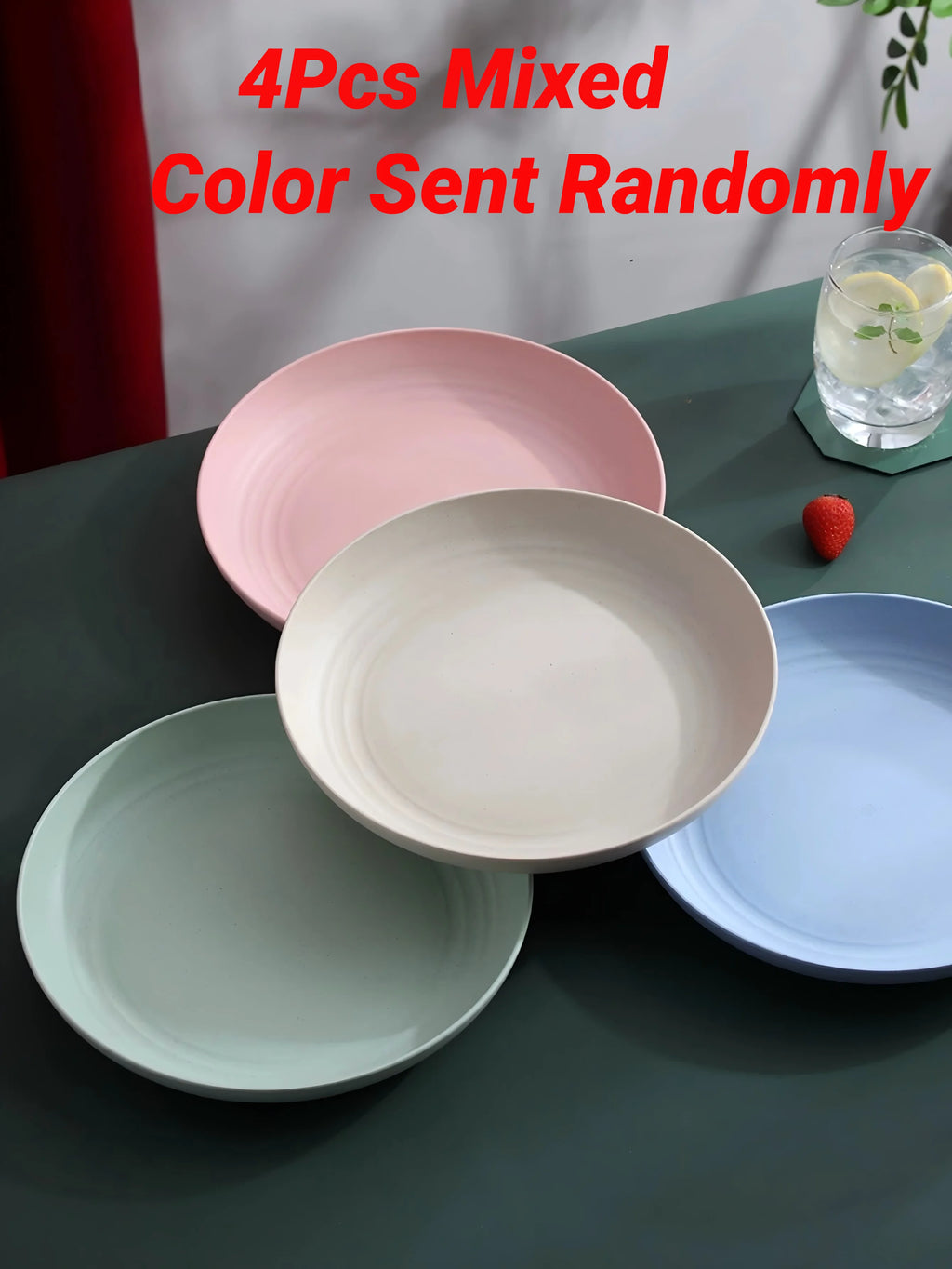 Lightweight Wheat Straw Unbreakable Reusable Dinner Plate Set Microwave Dishwasher Safe