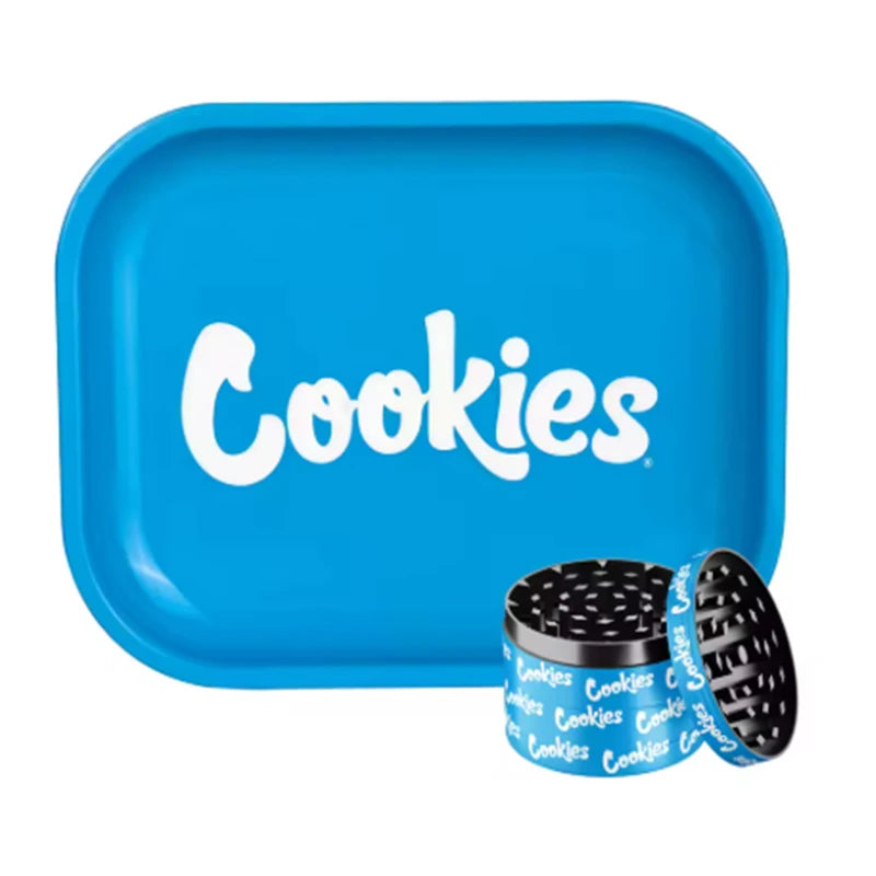 1/2 Pieces Blue Metal Rolling Tray and Herb Grinder Smoking Combo Metal Rolling Tray Tobacco Ashtray Cigarette Smoking Kit