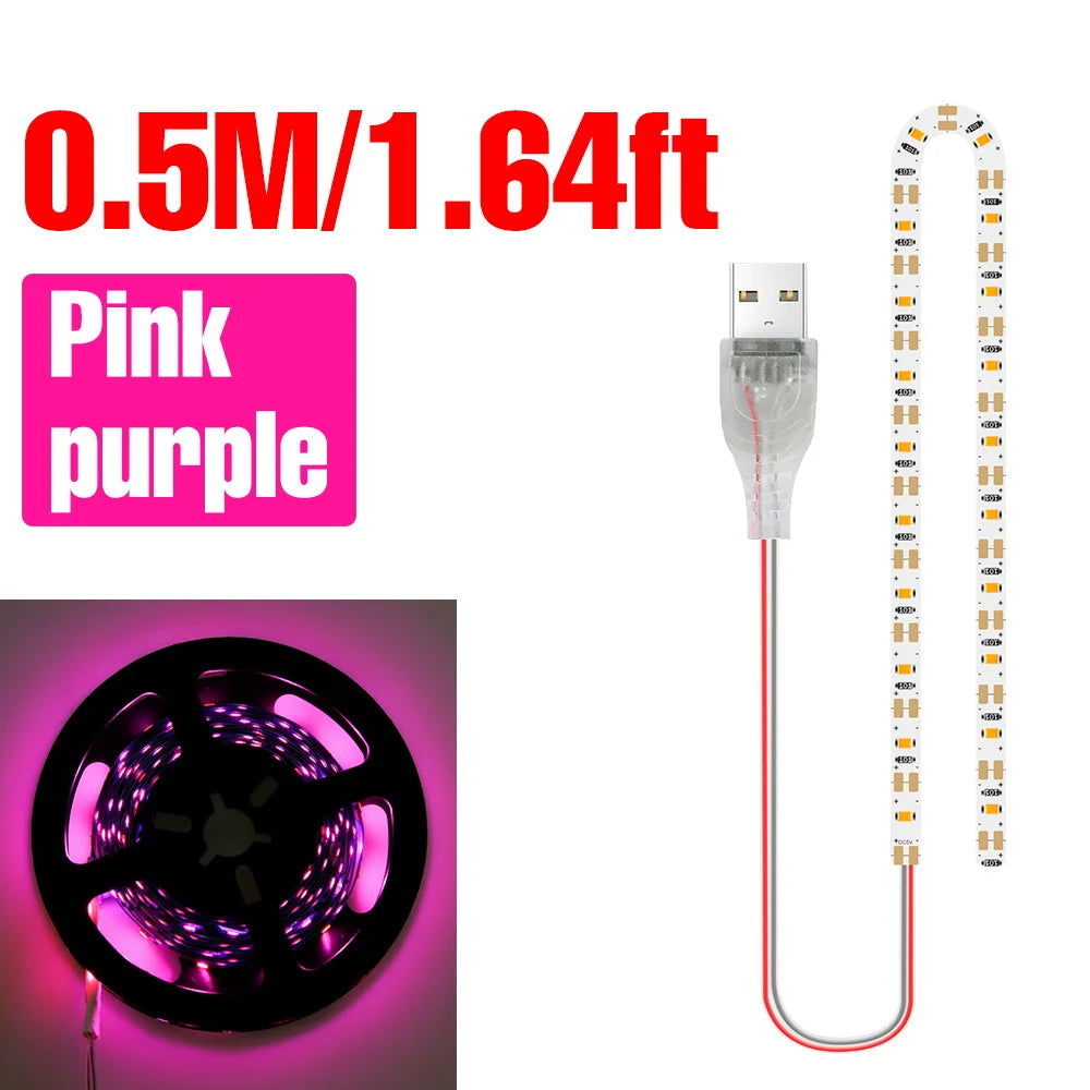 LED Grow Light Full Spectrum USB Grow Light Strip 0.5m 1m 2m 2835 Chip LED Phyto Lamp for Plants Flowers Greenhouse Hydroponic