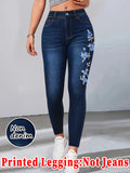 Women's Printed Skinny Pants, High Elastic Seamless Design with Faux Pockets, Casual & Sporty