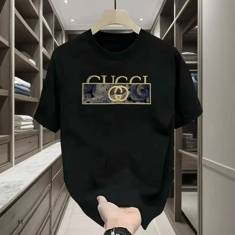 Summer 2026 New Brand Luxury Letter Pattern Printed Men's 100% Pure Cotton Short Sleeve Round Neck T-shirt
