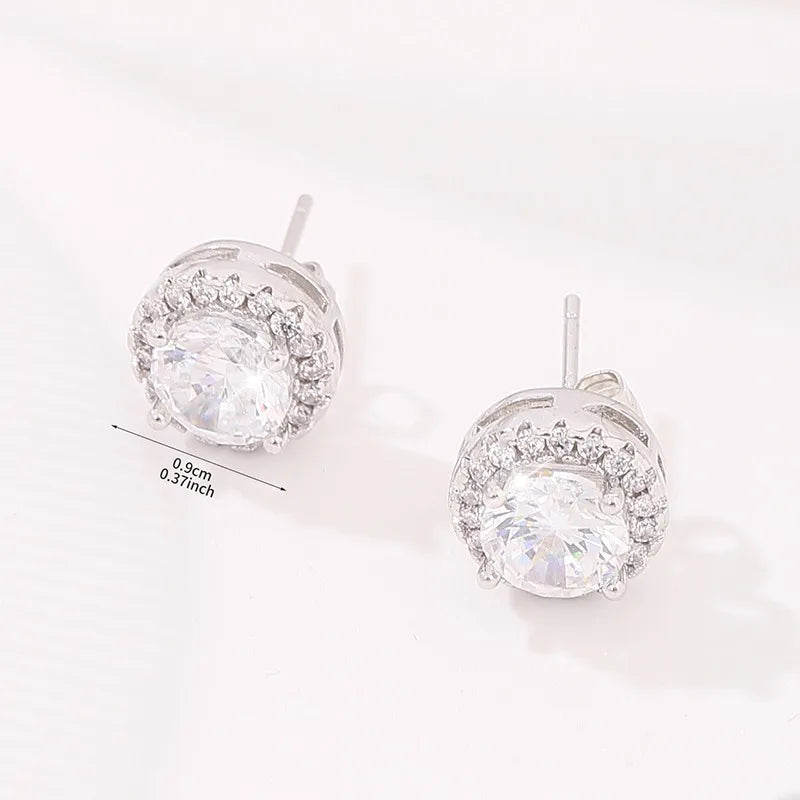 Delicate Small Round Stud Earrings Women with Shiny Cubic Zirconia Simple Versatile for Teens Fashion Jewelry