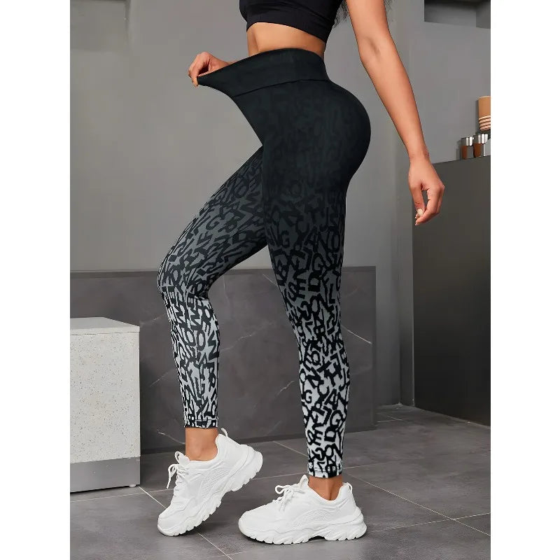 Gradient Print Women High Waist Leggings Seamless Sexy Hip Liftting Leggings Gym Workout Running Slim High Elastic Yoga Leggings