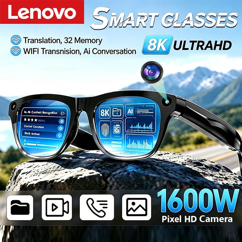Lenovo AI Smart Glasses 8K Remote Control Touch Photo Camera Recording Translator Voice Assistant Wireless Bluetooth Eyewear
