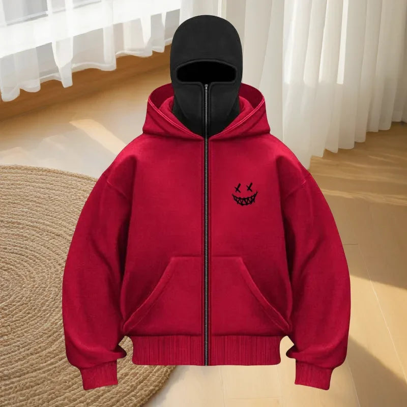 Men's Fashion Fitness Street Designer Hoodie, Autumn and Winter Fashion Casual Zipper Hoodie, Loose Masked Sweatshirt