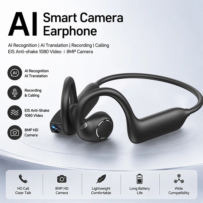 AI Smart Shooting Open Ear Headphones 8MP Camera EIS Anti‑shake Video Recording AI Translation Open‑ear Wireless Bluetooth Sport
