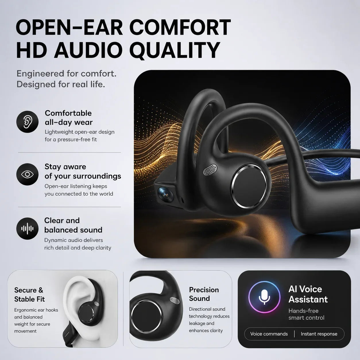 AI Smart Shooting Open Ear Headphones 8MP Camera EIS Anti‑shake Video Recording AI Translation Open‑ear Wireless Bluetooth Sport