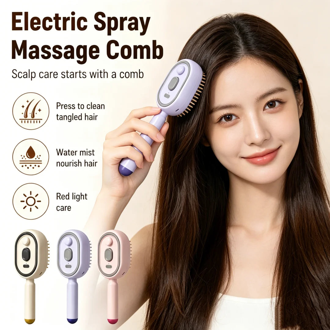 Electric Spray Hair Brush Leave-In Essential Oil Hair Care Red Light Comb Scalp Massage Reduce Frizz Smoothing Air Cushion Comb