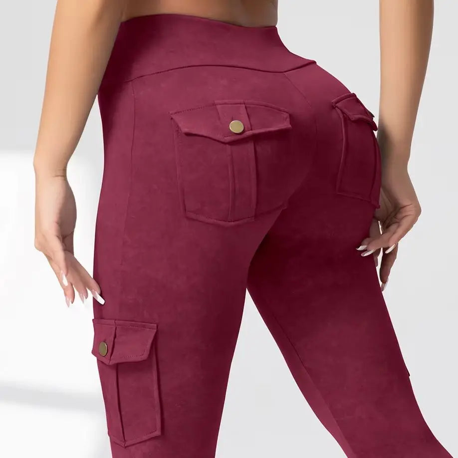 Women High Waist Yoga Gym Cargo Pocket Pant Fashion Tummy Control Athletic Pants Skinny Stretch Streetwear Sport Leggings