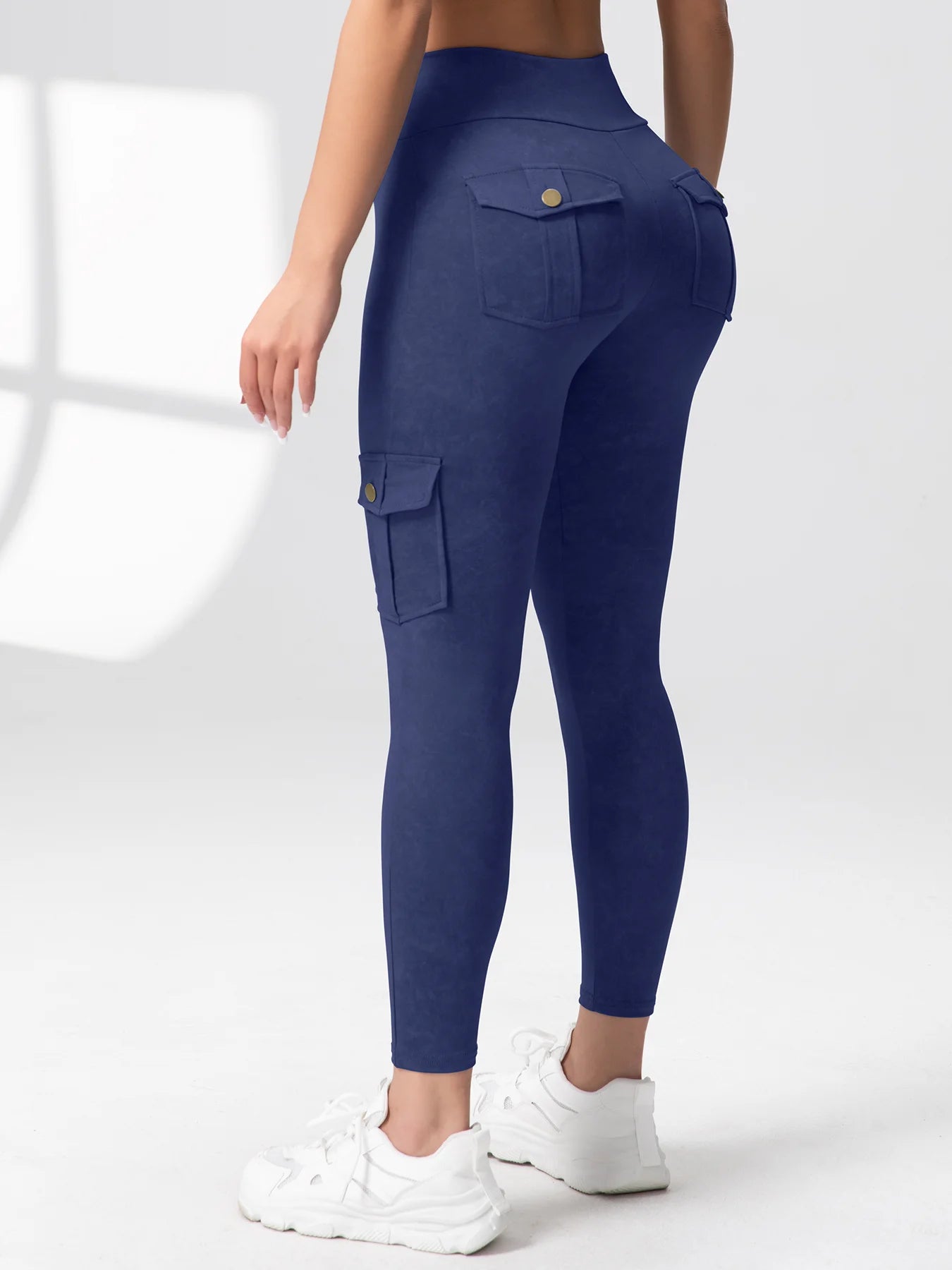 Women High Waist Yoga Gym Cargo Pocket Pant Fashion Tummy Control Athletic Pants Skinny Stretch Streetwear Sport Leggings