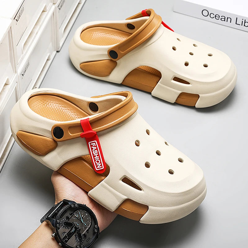 Men's Sandals, Summer Casual Beach Shoes, Lightweight Non-Slip Thick-Soled Toe-Cap Sandals