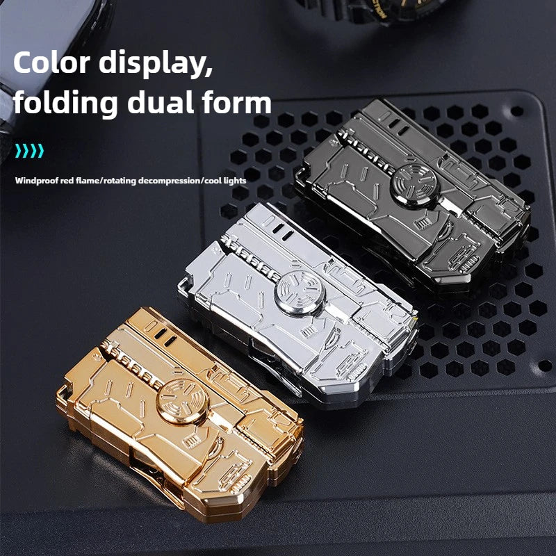 New Transformable Butane Lighter, Windproof Red Flame with RGB Lighting & Pistol/Gyro Design, Stress Relief Foldable Torch