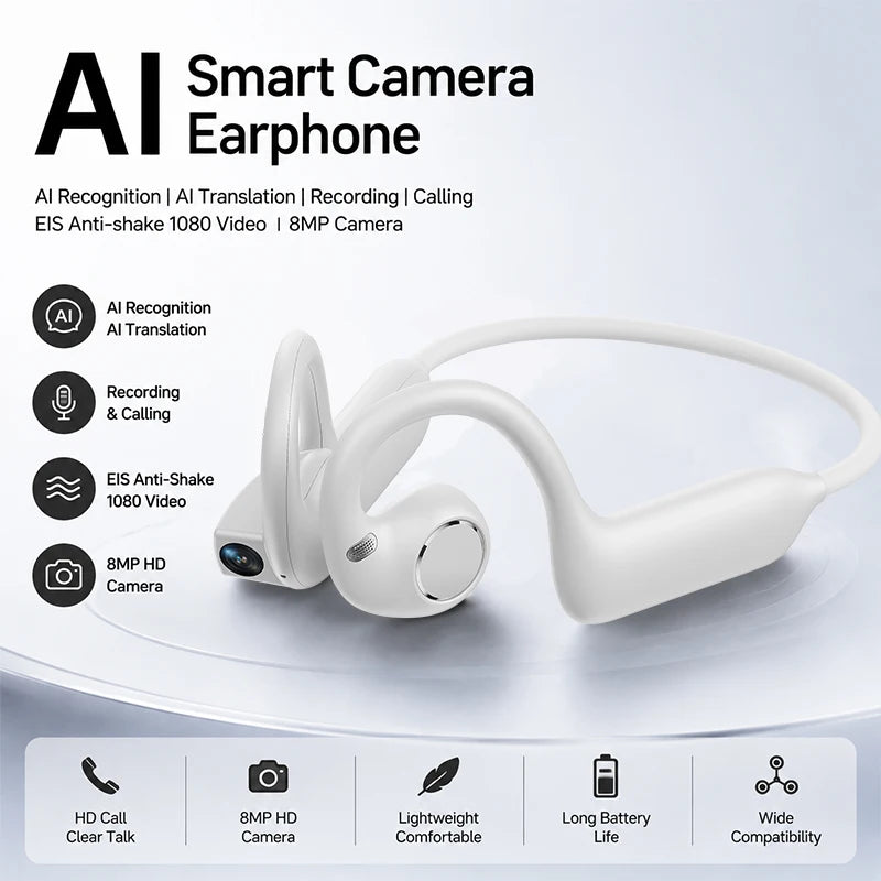 AI Smart Shooting Open Ear Headphones 8MP Camera EIS Anti‑shake Video Recording AI Translation Open‑ear Wireless Bluetooth Sport