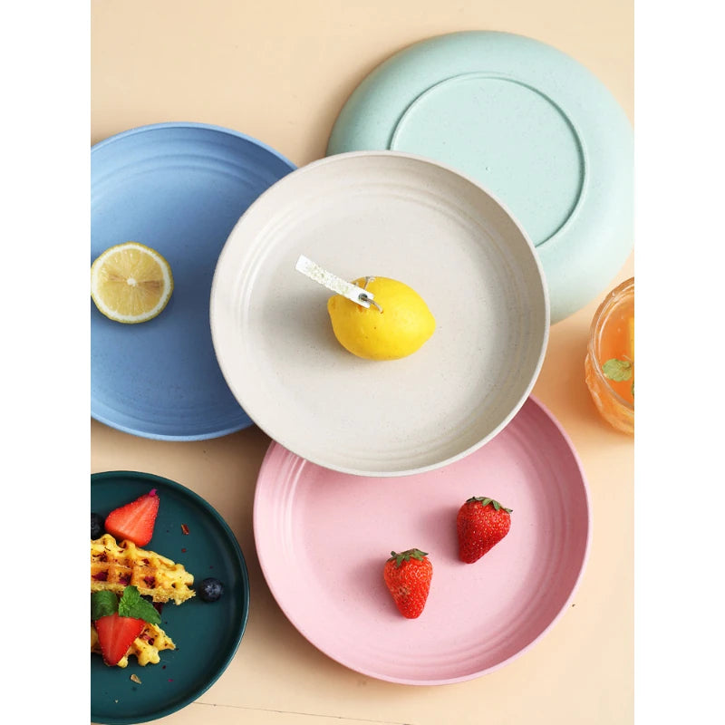 Lightweight Wheat Straw Unbreakable Reusable Dinner Plate Set Microwave Dishwasher Safe