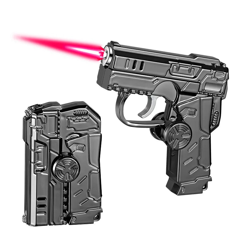 New Transformable Butane Lighter, Windproof Red Flame with RGB Lighting & Pistol/Gyro Design, Stress Relief Foldable Torch