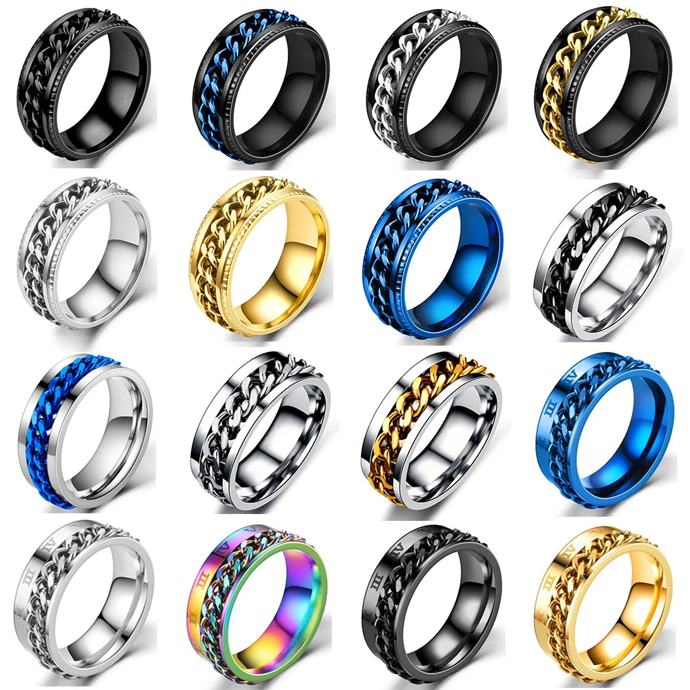 Spinning Anxiety Rings Free Shipping Items For Men Titanium Steel Rotatable Chain Fidget Joint Ring Jewelry Anillos De Hombres