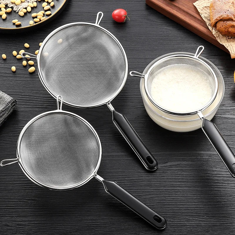Ergonomic Kitchen Strainer for Christmas Recipes - 12 Inch with Non-Slip Handle & Hook,Sturdy Fine Mesh for Draining and Rinsing