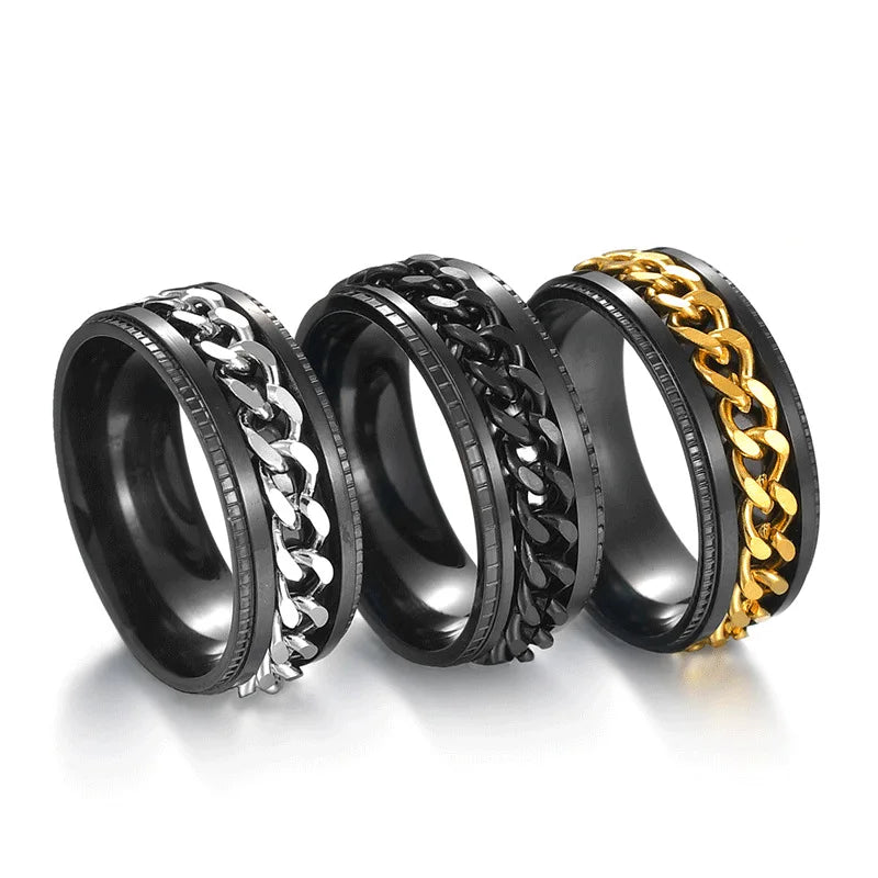 Spinning Anxiety Rings Free Shipping Items For Men Titanium Steel Rotatable Chain Fidget Joint Ring Jewelry Anillos De Hombres