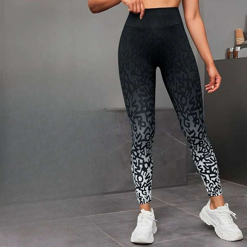 Gradient Print Women High Waist Leggings Seamless Sexy Hip Liftting Leggings Gym Workout Running Slim High Elastic Yoga Leggings
