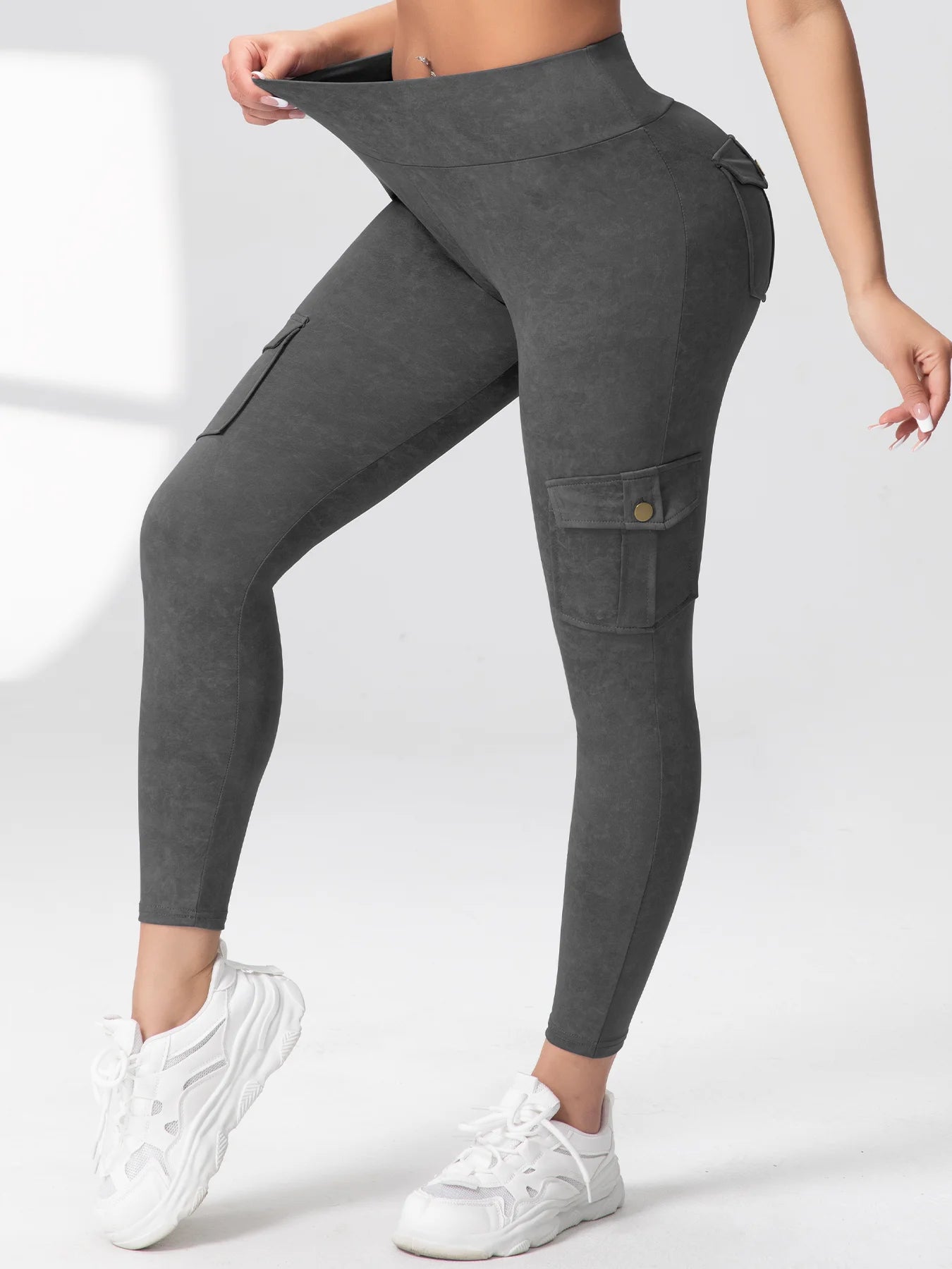 Women High Waist Yoga Gym Cargo Pocket Pant Fashion Tummy Control Athletic Pants Skinny Stretch Streetwear Sport Leggings