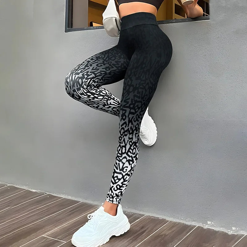 Gradient Print Women High Waist Leggings Seamless Sexy Hip Liftting Leggings Gym Workout Running Slim High Elastic Yoga Leggings