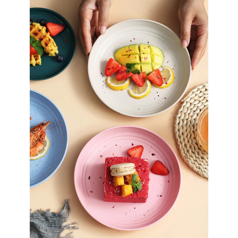 Lightweight Wheat Straw Unbreakable Reusable Dinner Plate Set Microwave Dishwasher Safe
