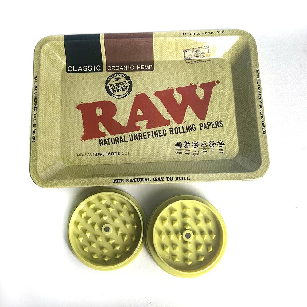 60MM Plastics Herb Grinder 2 layer Cigarette Spice Crusher With 18x12.5cm Metal Tobacco Rolling Tray Smoking Accessories