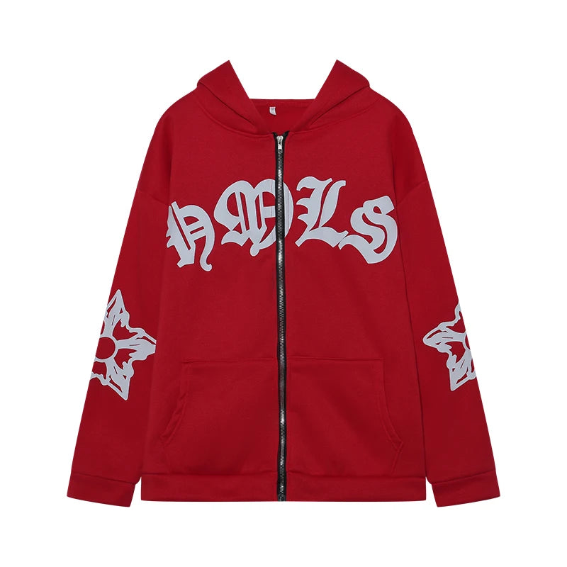 New Women's Street Style Hoodie with Foam Zipper European & American Fashion Casual Comfortable Fit Hooded Sweatshirt