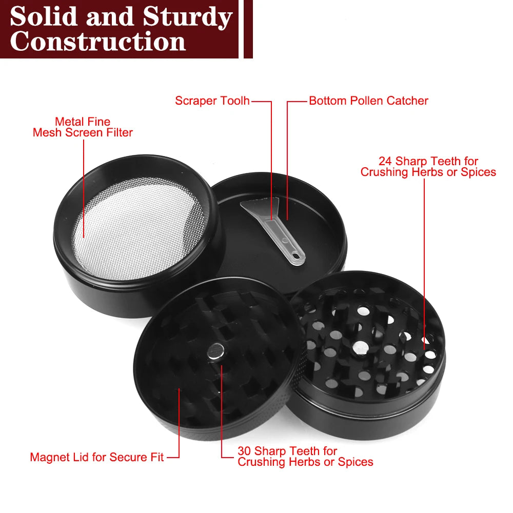 Spice Cutter Portable Aluminum Alloy Latest Lightning-Shaped Smoking Herb Cutter Hand Tools 40MM 50MM 4-Layer Tobacco Grinder
