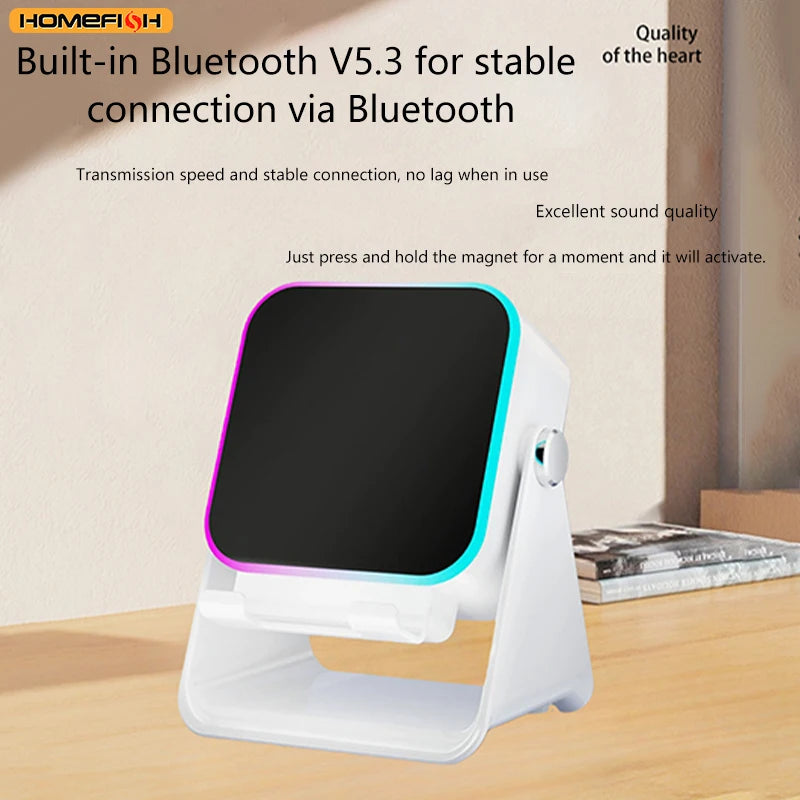 NEW 5 In 1 Auto-induction Wireless Induction Speaker 8 Mode RGB Light Phone Stand Surround Sound Portable Bluetooth Phone Holder
